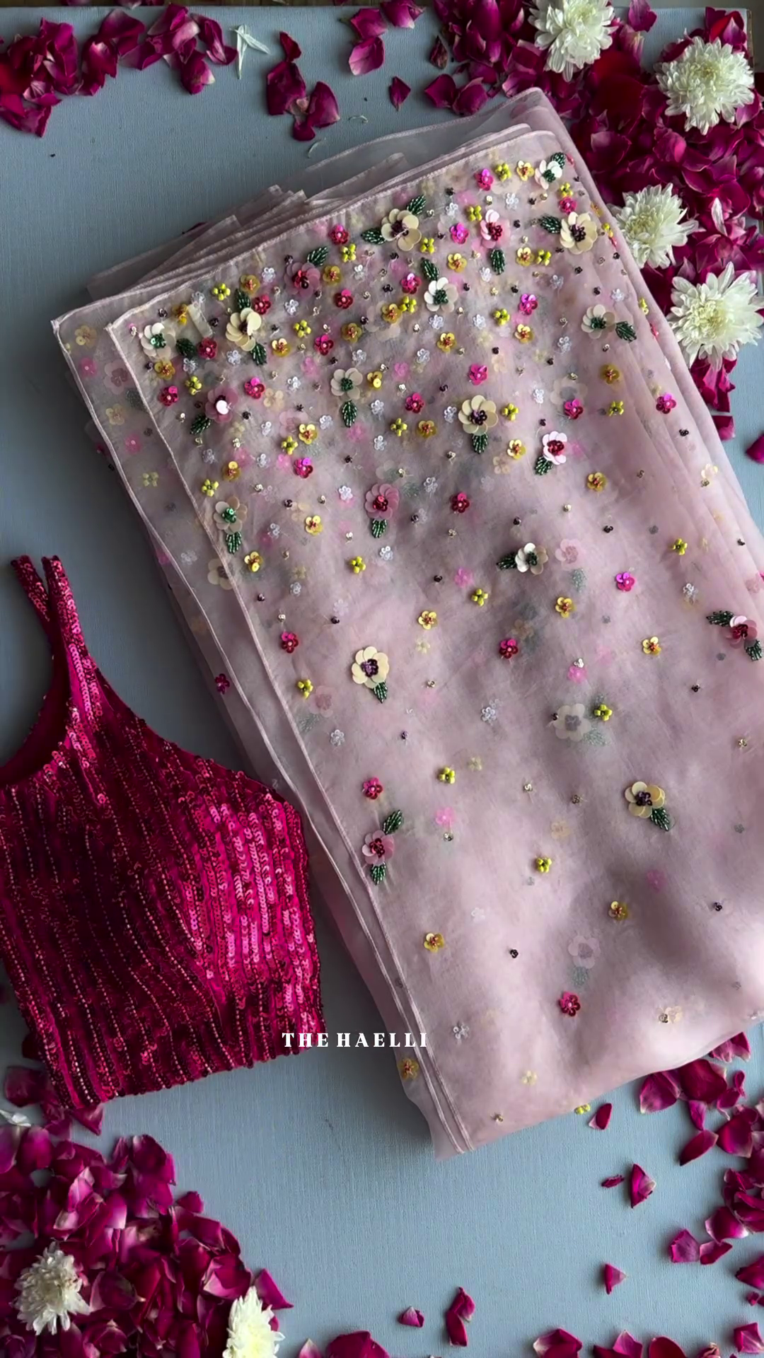 💖 Blush Blossom Sequin Saree Set with Designer Blouse 💖