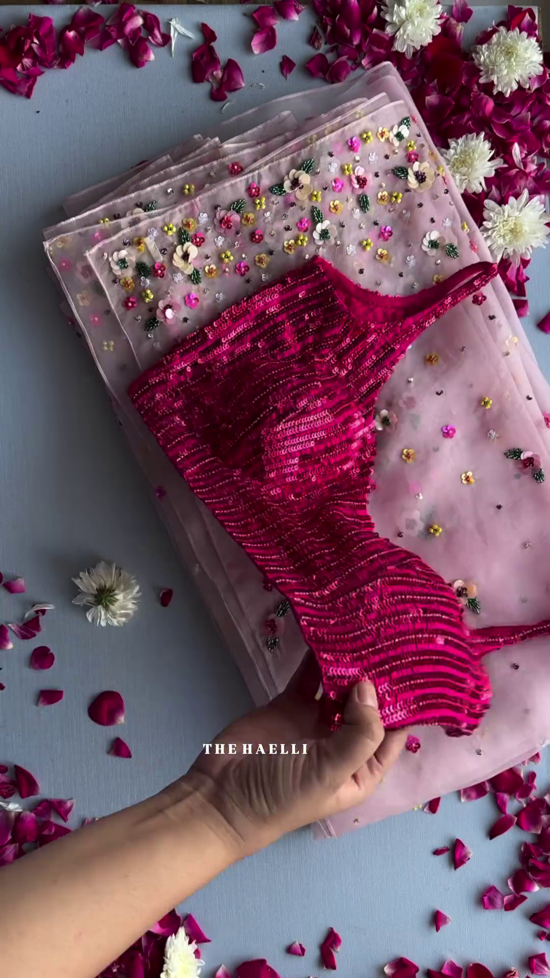 💖 Blush Blossom Sequin Saree Set with Designer Blouse 💖