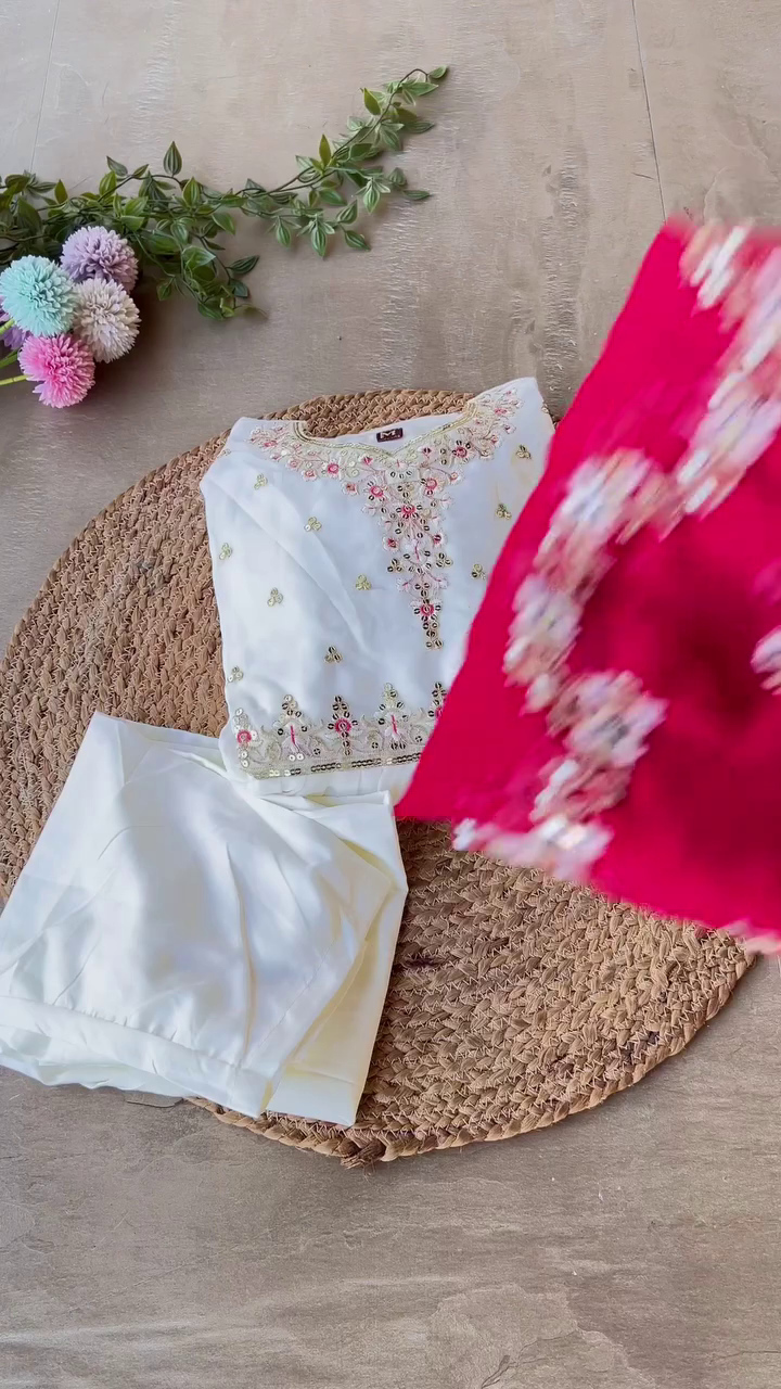 🌸 Noor Embroidered Kurta Set with Organza Dupatta – Festive Grace Redefined 🌸