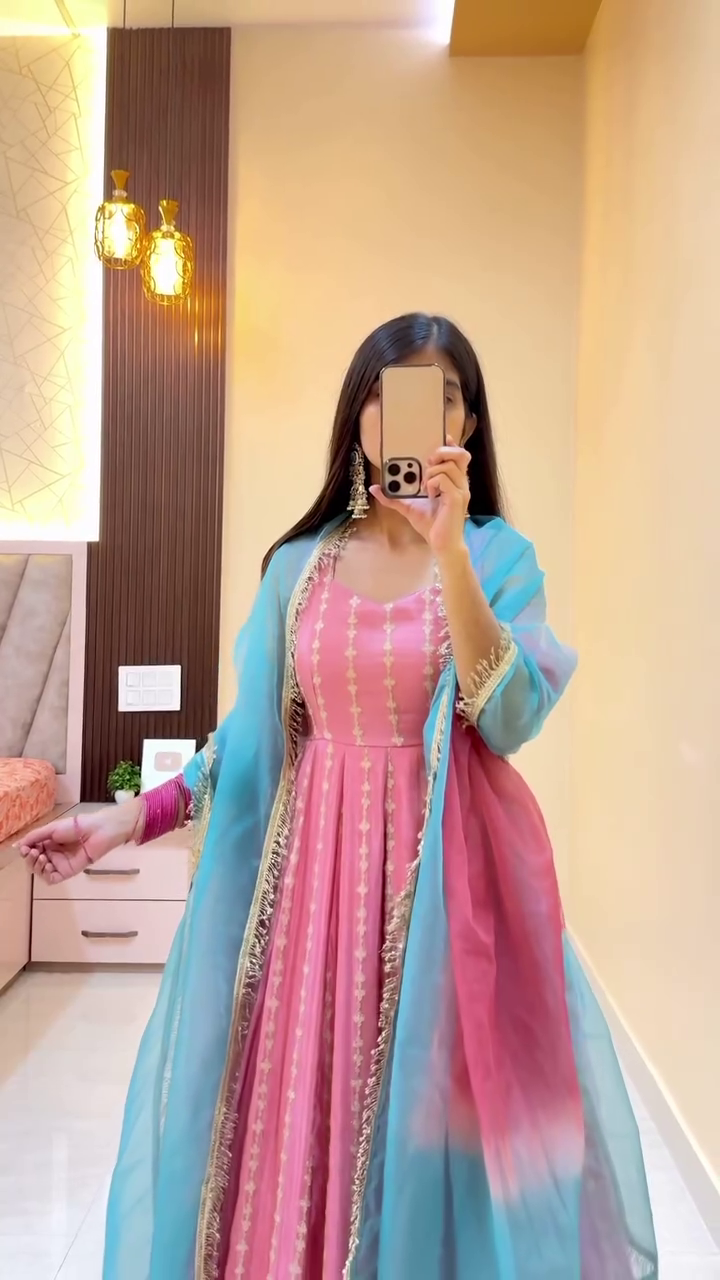 🌸 Blush Pink Royal Anarkali Gown Set – Grace Meets Glamour 🌸