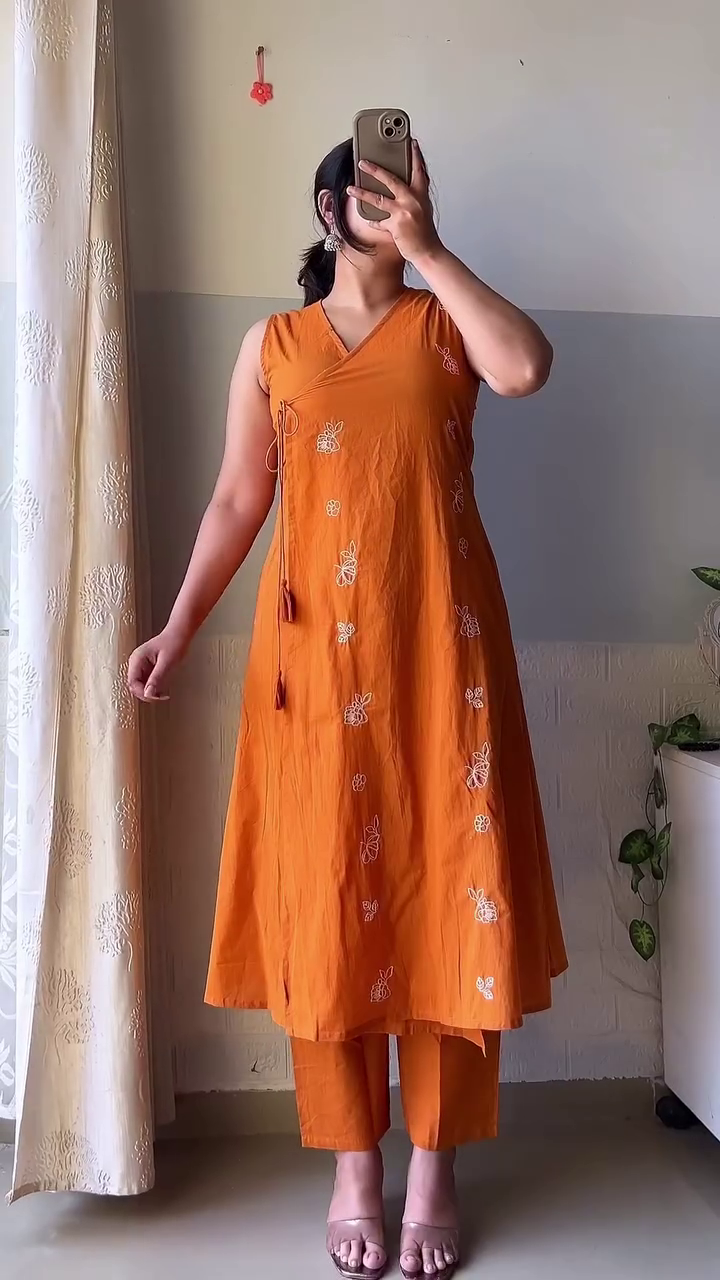 🧡 Chic Cotton A-Line Kurta Set with Hand Embroidery – Everyday Elegance Redefined 🧡