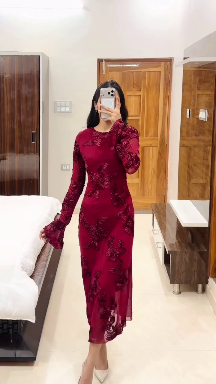 ✨ Sage Gold Luxe Embroidered Midi Dress – Elegance That Speaks ✨