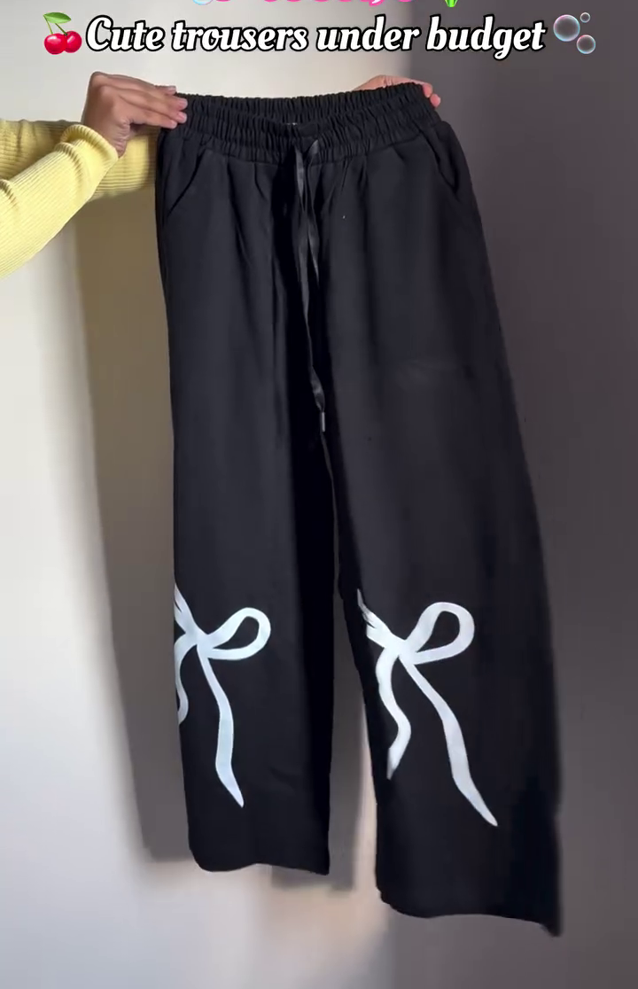 🖤 Bow Detail Wide-Leg Trousers – Cute, Comfy & Budget Chic 🖤