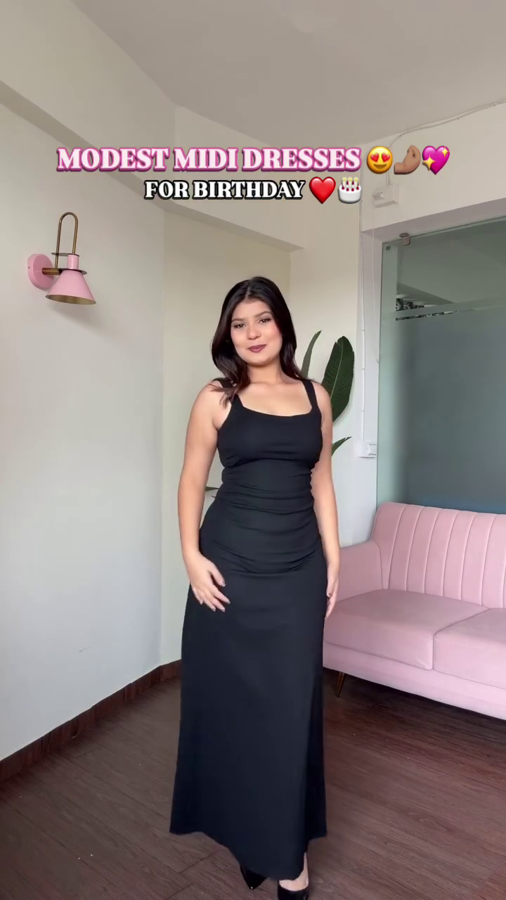 🖤 Midnight Grace Modest Midi Dress – Sleek, Elegant & Birthday Ready 🖤