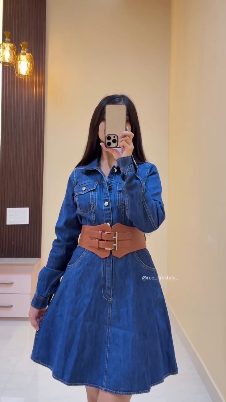 💙 Denim Grace Layered Midi Dress – Chic Layers, Effortless Elegance 💙