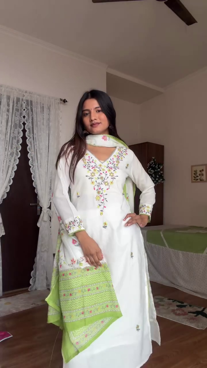 💚 Sage Elegance Embroidered Kurta Set with Dupatta – Grace in Every Detail 💚