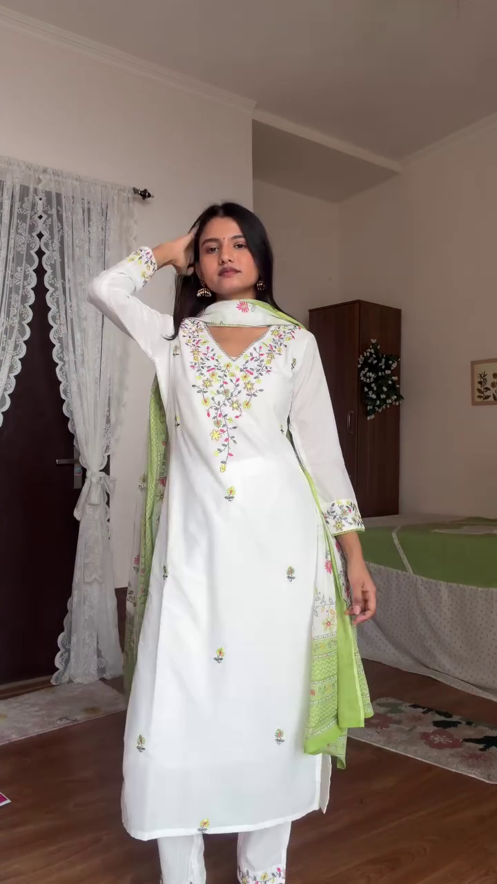 💚 Sage Elegance Embroidered Kurta Set with Dupatta – Grace in Every Detail 💚