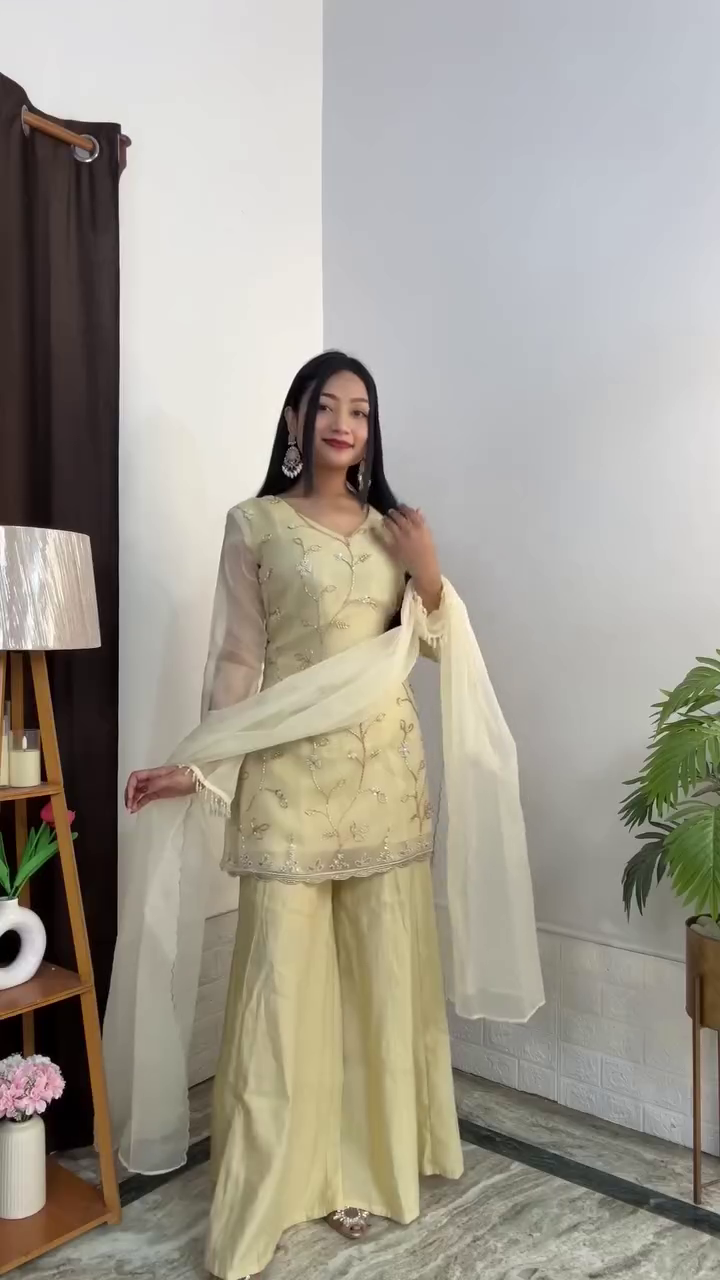 ✨ Golden Glow Embroidered Sharara Set – Graceful, Glam & Timeless ✨