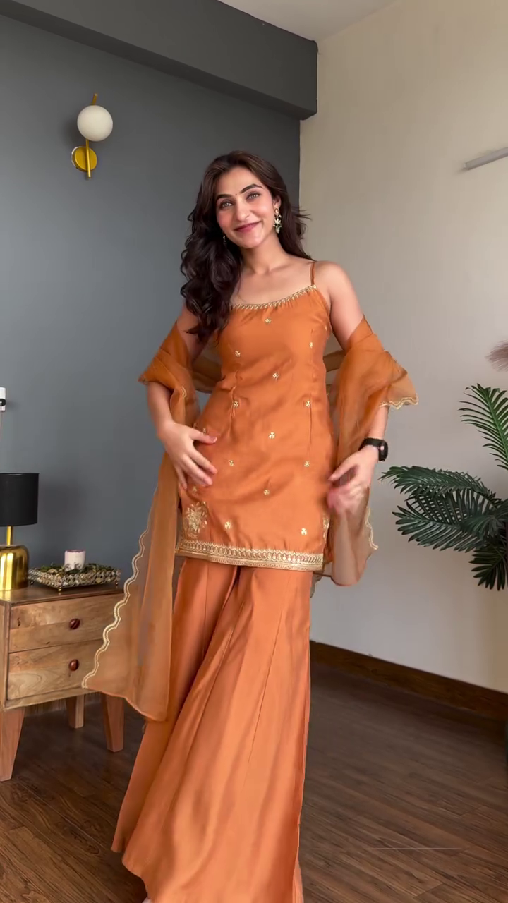 🧡 Sunset Glow Sharara Set – Elegant Ethnic Glam with a Modern Twist ✨