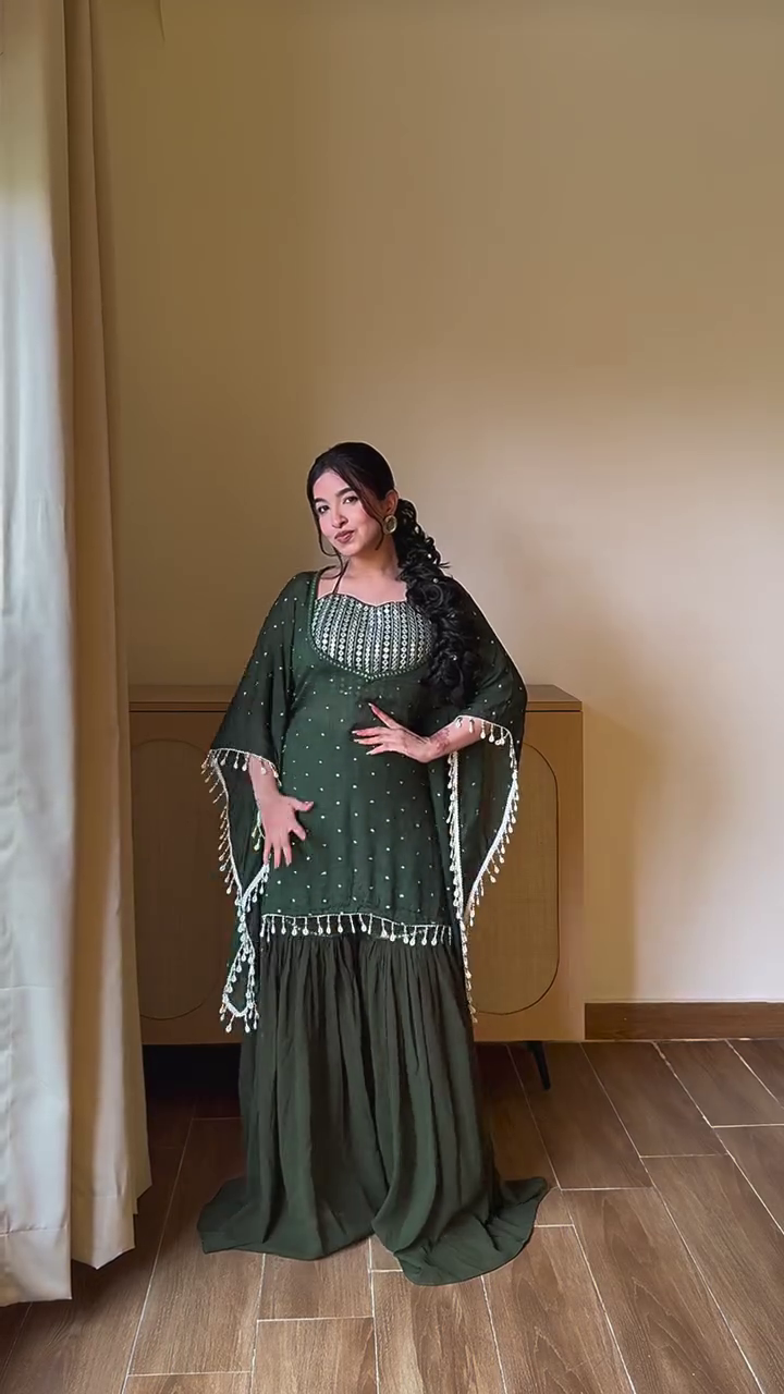 🌿 Emerald Grace Cape Style Sharara Set – Regal Elegance with a Modern Twist 🌿