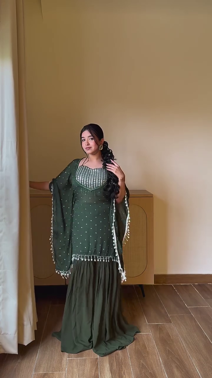 🌿 Emerald Grace Cape Style Sharara Set – Regal Elegance with a Modern Twist 🌿