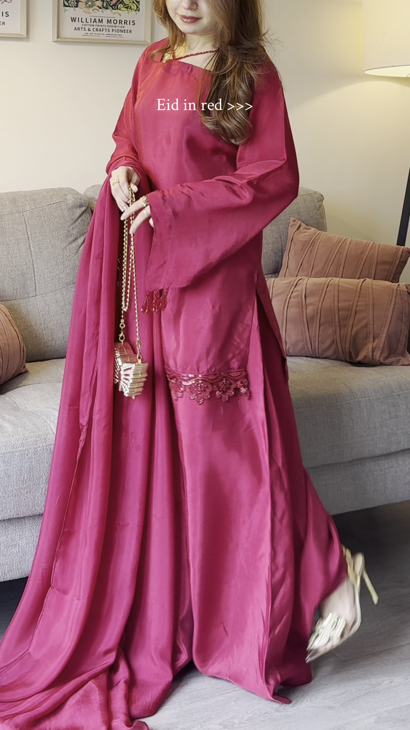 ❤️ Crimson Eid Luxe Kurta Set – Festive Elegance in Every Detail ❤️