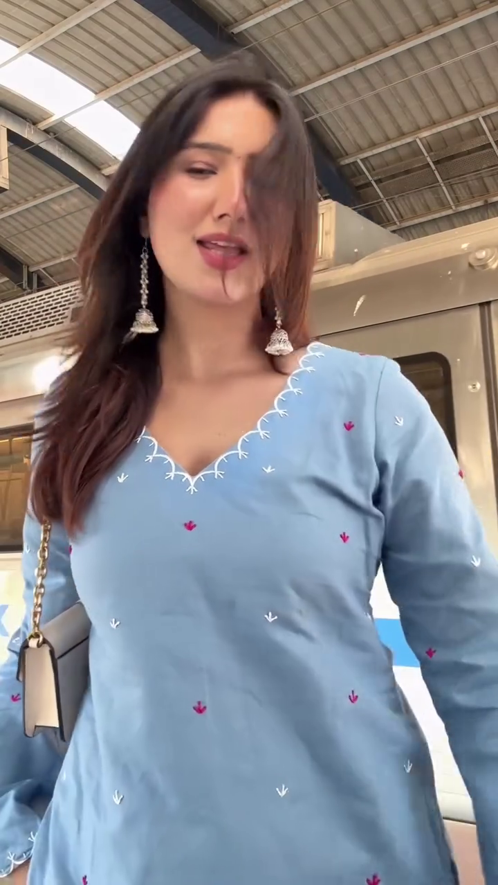 “Sky Grace Embroidered Kurti Set ☁️ | Elegant Everyday Ethnic Wear”