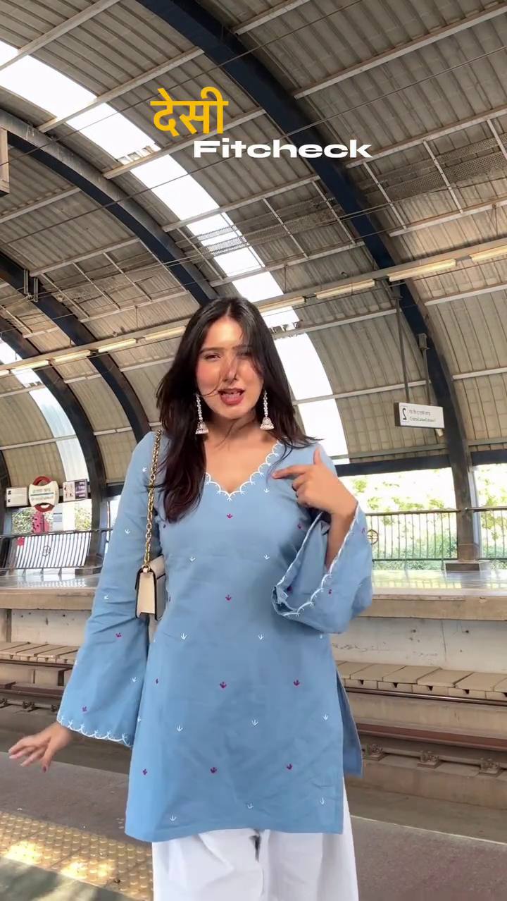 “Sky Grace Embroidered Kurti Set ☁️ | Elegant Everyday Ethnic Wear”