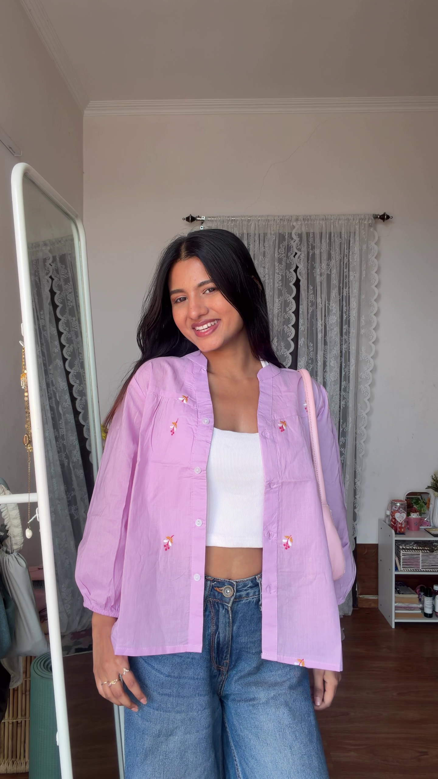 “Blush Bloom Embroidered Shirt 🌸 | Soft Pastel Everyday Chic”