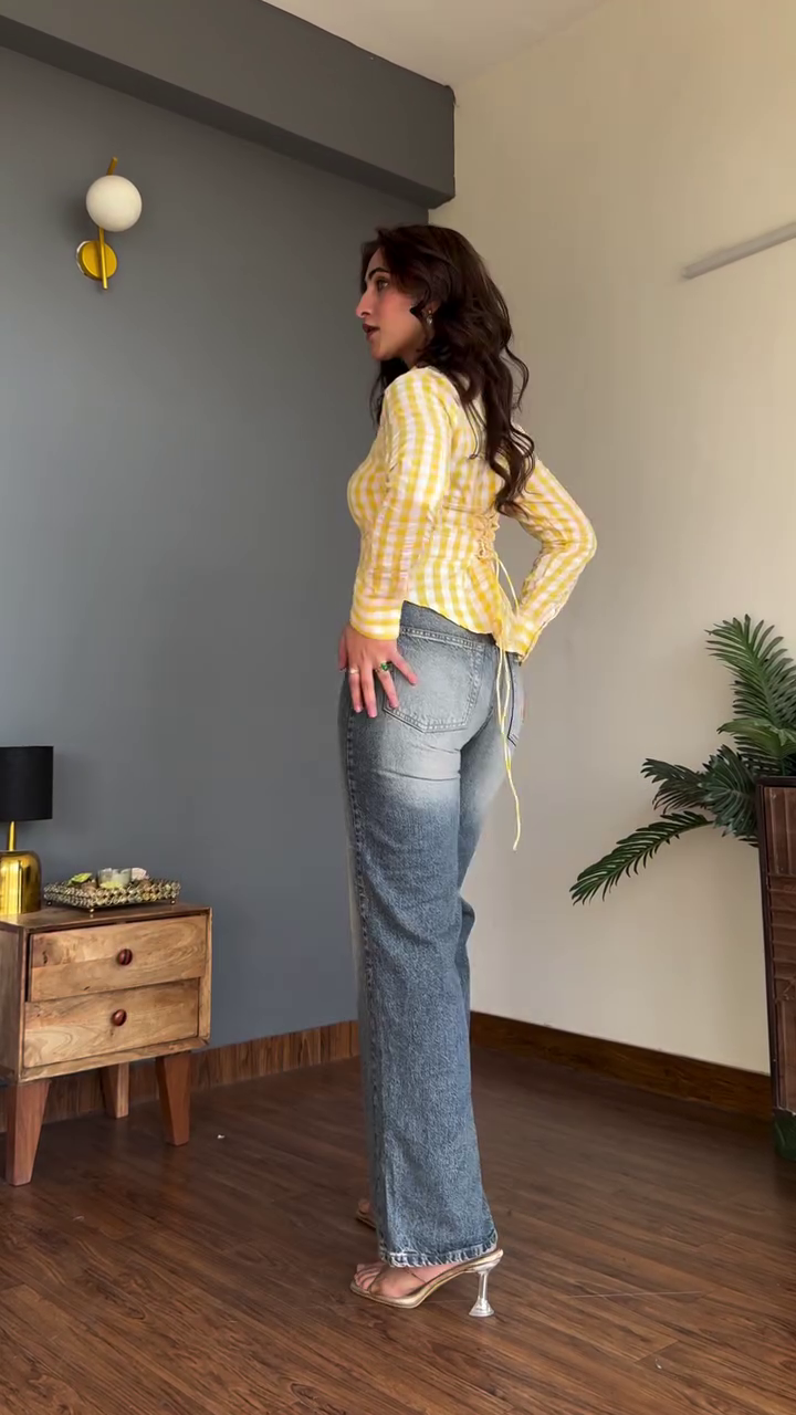 “Sunshine Check Fitted Shirt ☀️ | Classic Yellow Gingham Chic”