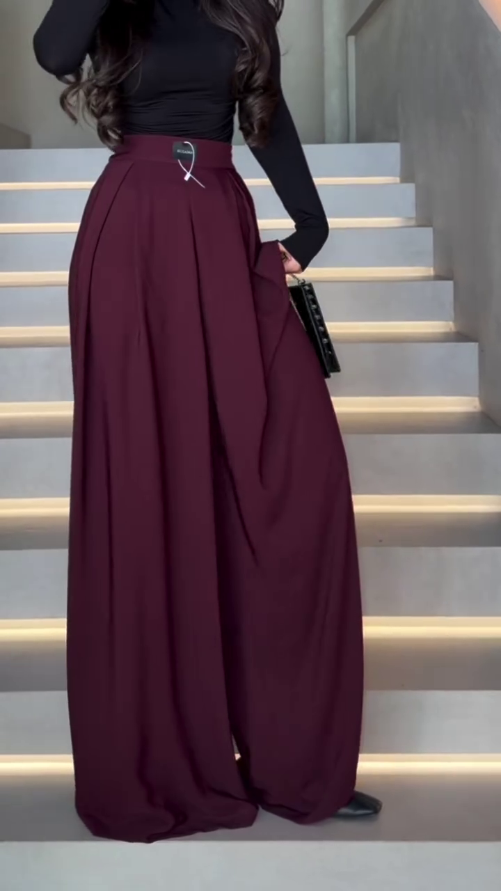 “Wine Elegance Wide-Leg Palazzo Pants 🍷 | Luxe High-Waist Statement Bottom”