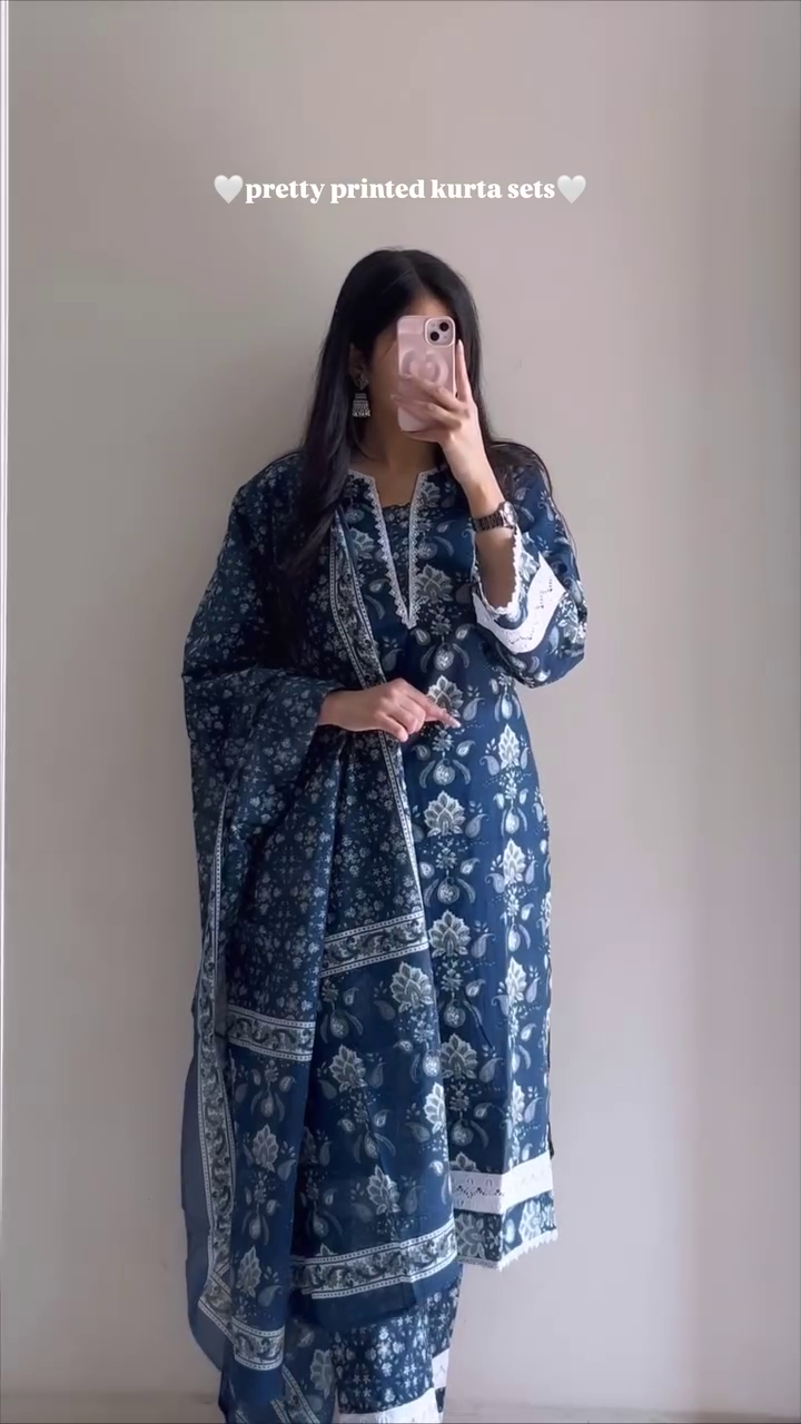 “Blush Bloom Printed Kurta Set 🌷 | Soft Floral Elegance with Dupatta”