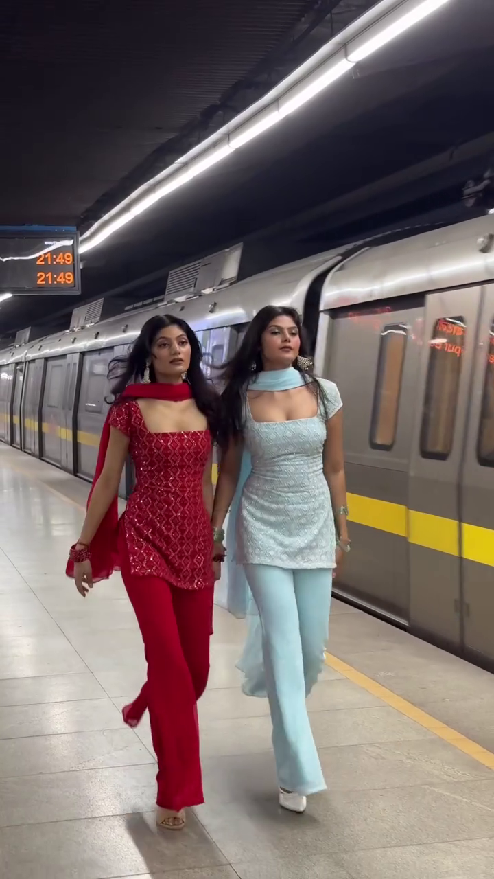 “Twin Glam Sharara Sets ✨ | Festive Duo in Ruby Red & Ice Blue”