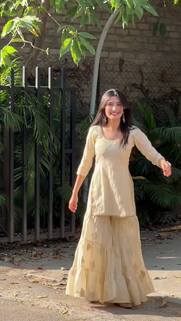 “Sunlit Ivory Sharara Set 🌿 | Graceful Festive Coord”