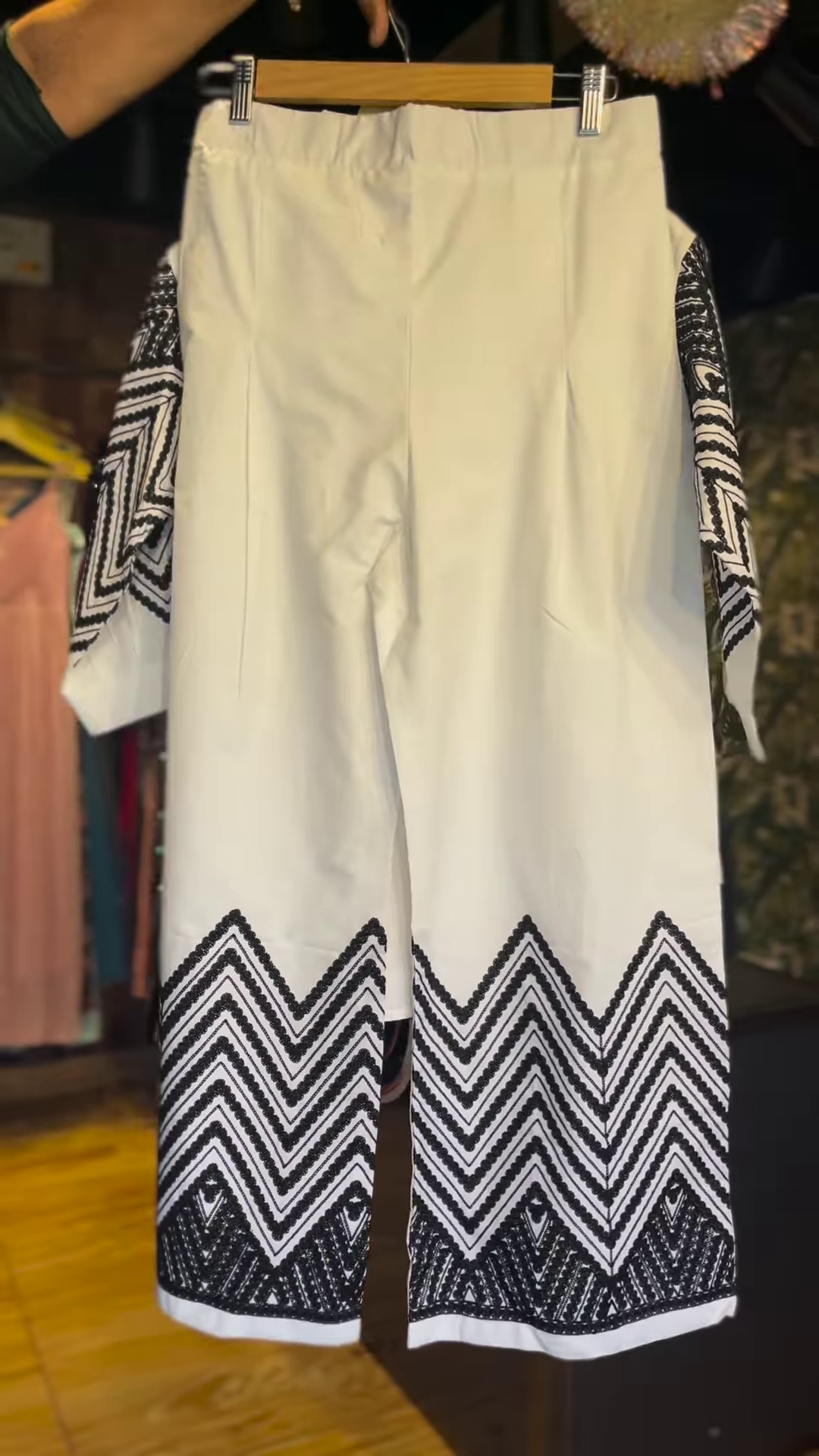 Girls’ Monochrome Zig-Zag Co-ord Set – Sequin Detail Top & Wide-Leg Pants | Party-Ready Look