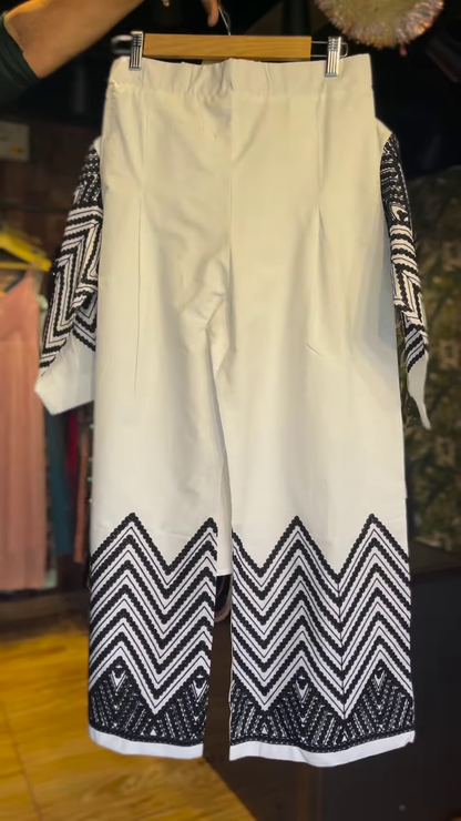 Girls’ Monochrome Zig-Zag Co-ord Set – Sequin Detail Top & Wide-Leg Pants | Party-Ready Look