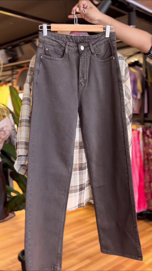 Beige & Brown Plaid Co-ord Set with White Crop Top & Black Trousers
