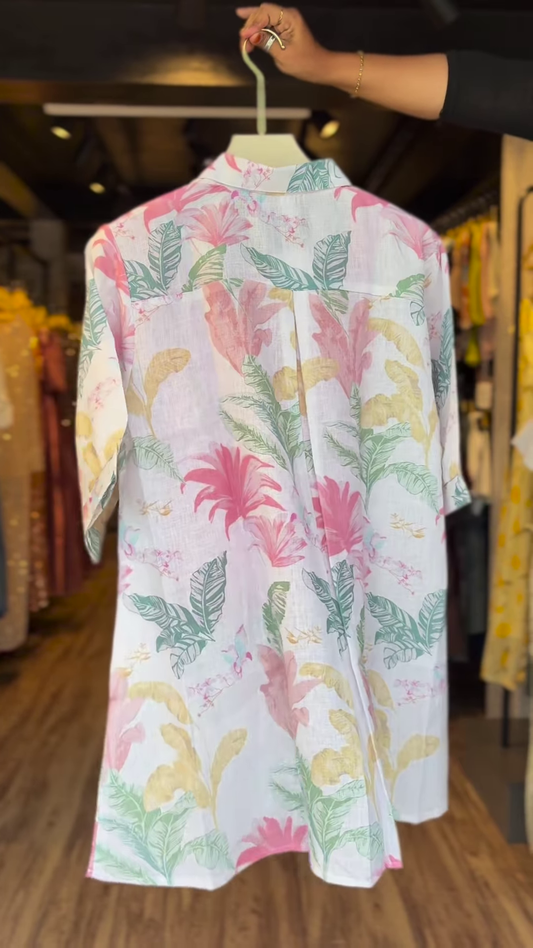 Tropical Floral Print Sheer Button-Down Shirt with Inner Camisole – Lightweight Summer Layered Top for Women