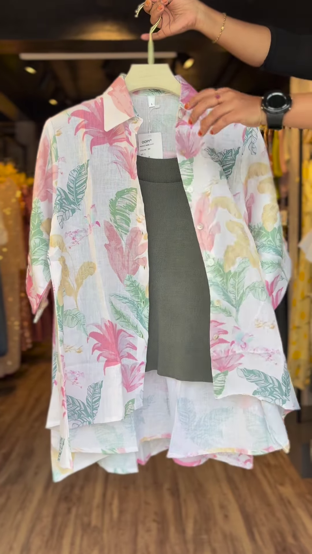 Tropical Floral Print Sheer Button-Down Shirt with Inner Camisole – Lightweight Summer Layered Top for Women