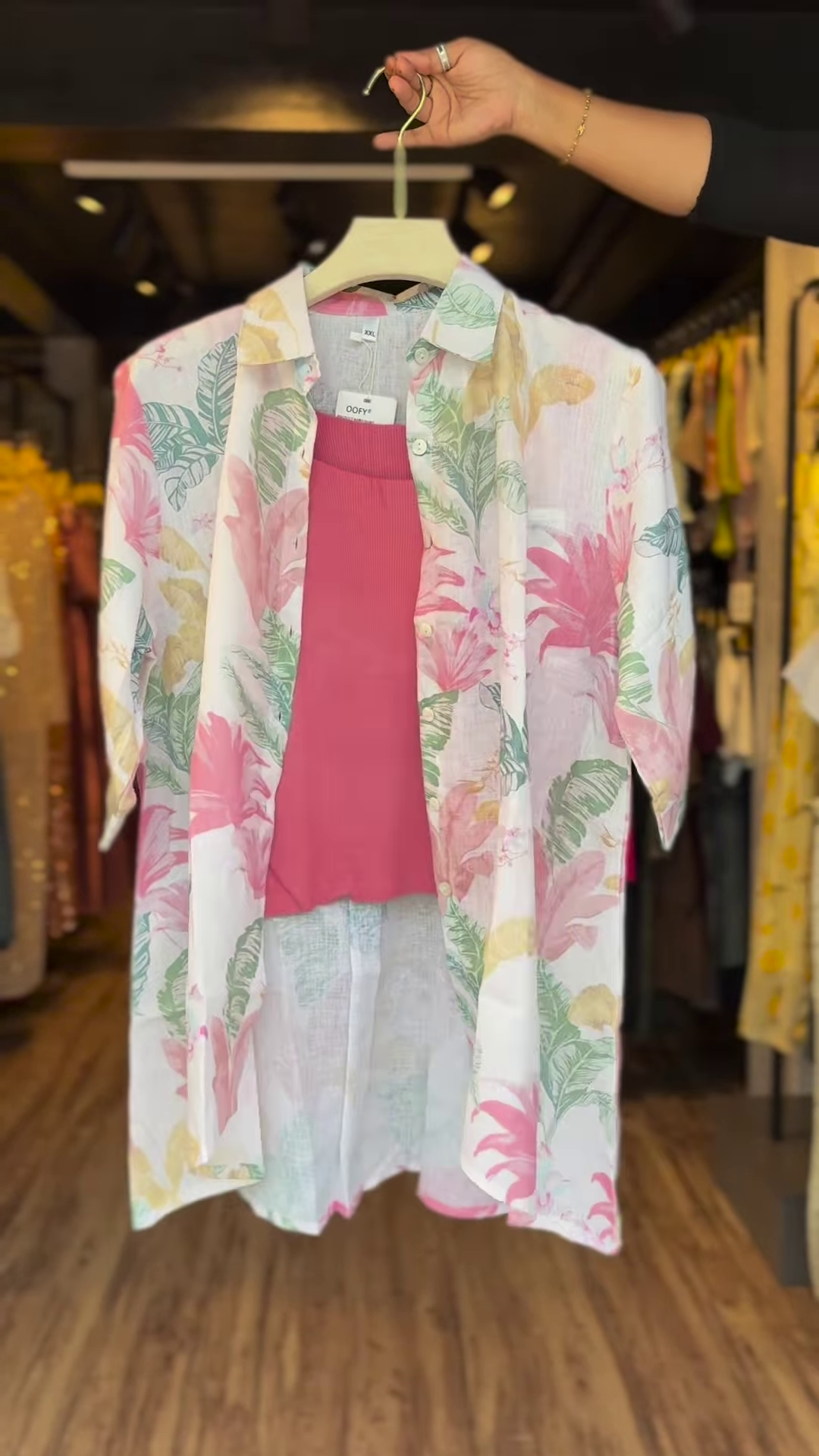 Tropical Floral Print Sheer Button-Down Shirt with Inner Camisole – Lightweight Summer Layered Top for Women