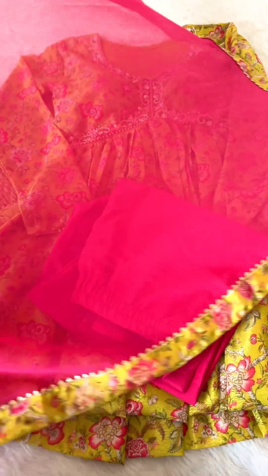 yellow color handwork kediya set with dupatta
