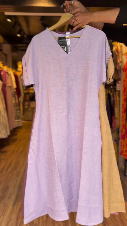 Women’s Solid Color Linen-Blend A-Line Dress with V-Neck – Casual Summer Short Sleeve Midi Dress in 5 Colors
