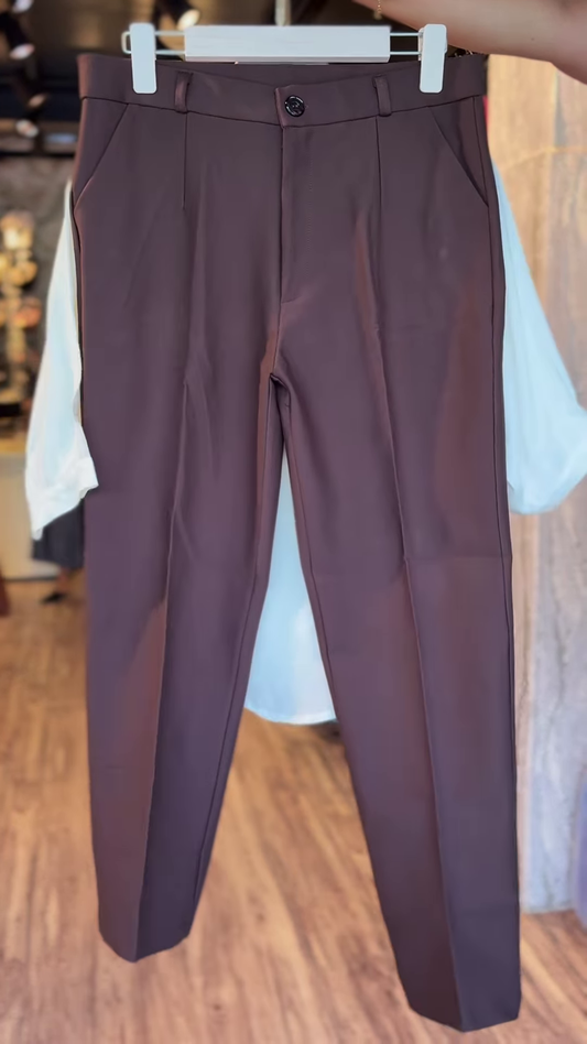 Cream Tunic Top with Intricate Brown Embroidery & Brown Slim Pants – Elegant Ethnic-Inspired Co-Ord Set for Smart Casual Wear