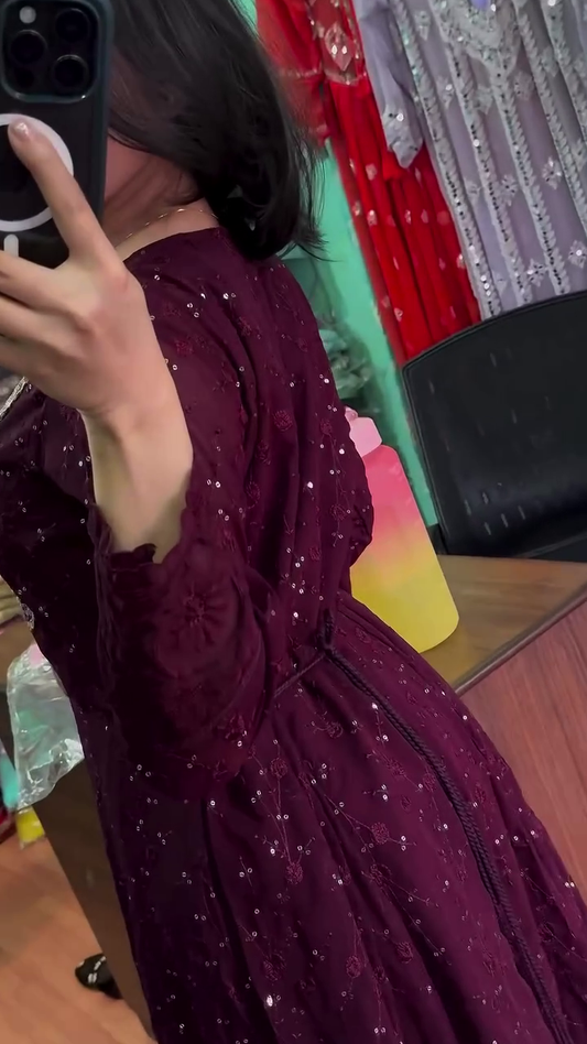 Red Sequin Embellished Kurta Palazzo Set