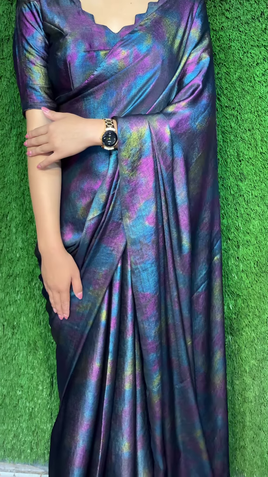 multicolour printed ready to wear silk saree