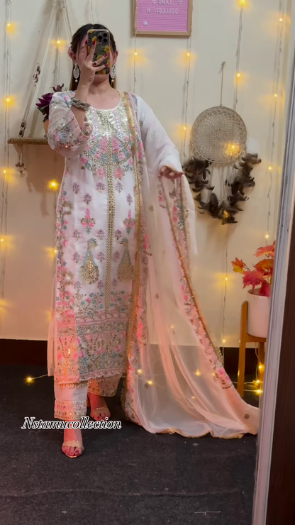 Woman's daily wear heavy embrodary top , plazo with fancy dupataa set in georgette