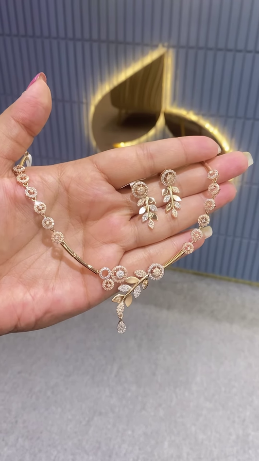 Elegant Diamond Necklace Set – Rose Gold Plated