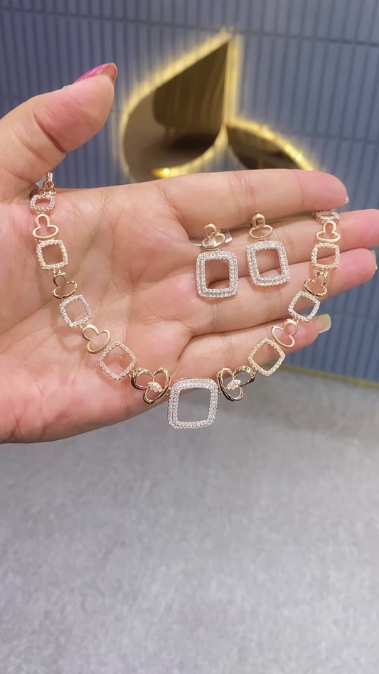 Elegant Diamond Necklace Set – Rose Gold Plated