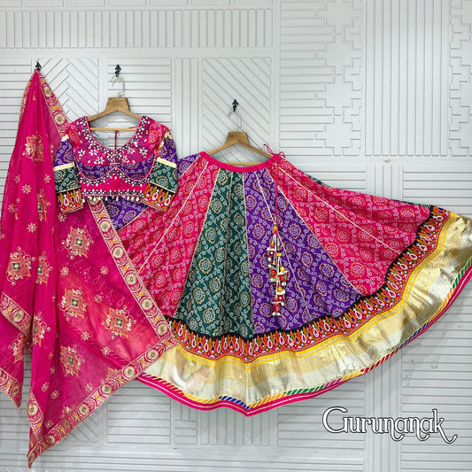 Rayon Embroidered Dandiya Motif Navratri Banjara Style Lehenga Choli With Chiffon Dupatta
