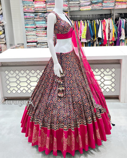 Rayon Embroidered Dandiya Motif Navratri Banjara Style Lehenga Choli With Chiffon Dupatta