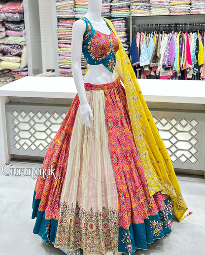 Rayon Embroidered Dandiya Motif Navratri Banjara Style Lehenga Choli With Chiffon Dupatta