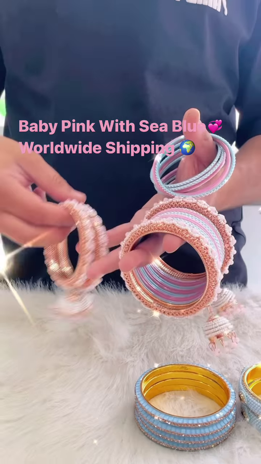 Baby Pink and Sea Blue Bridal Chooda – Elegant Beaded Design