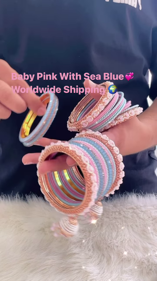 Baby Pink and Sea Blue Bridal Chooda – Elegant Beaded Design