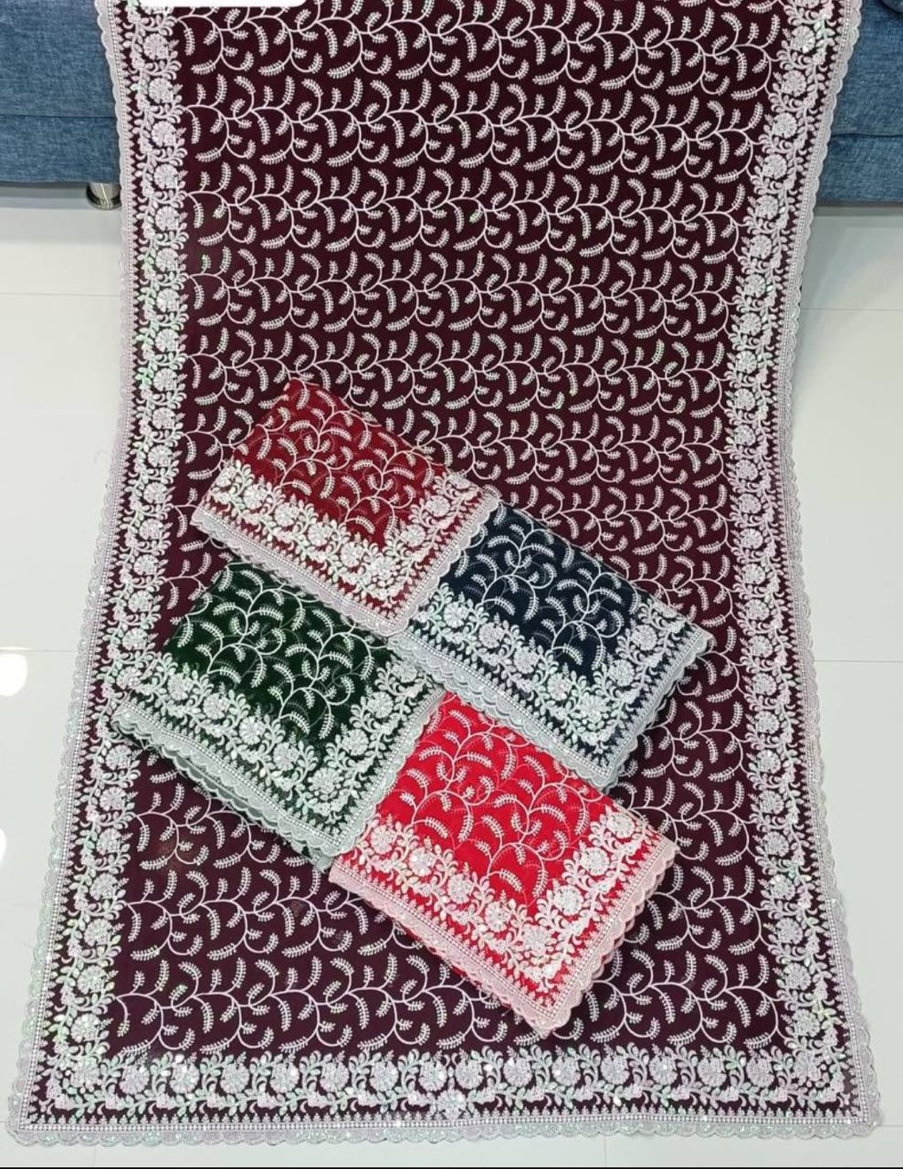 Hand Embroidered Black Georgette Lucknowi Chikankari Saree With Blouse