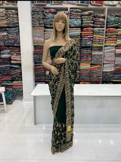 Georgette heavy Saree with golden zari gota work