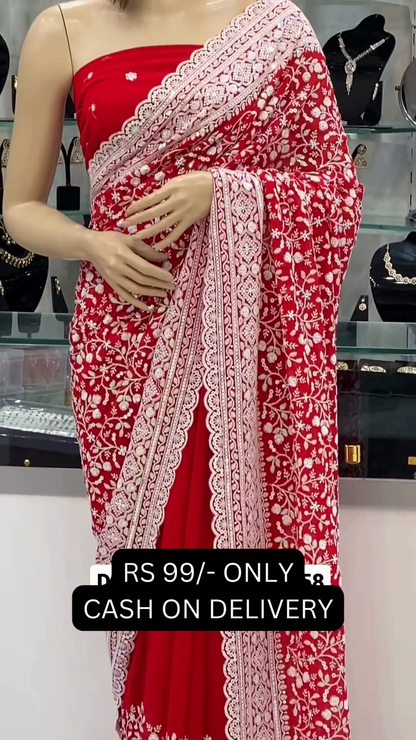 Maroon Silk Hand Embroidery Saree With Sequins