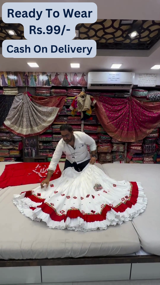 White Rayon Mirror A - Line Lehenga Choli