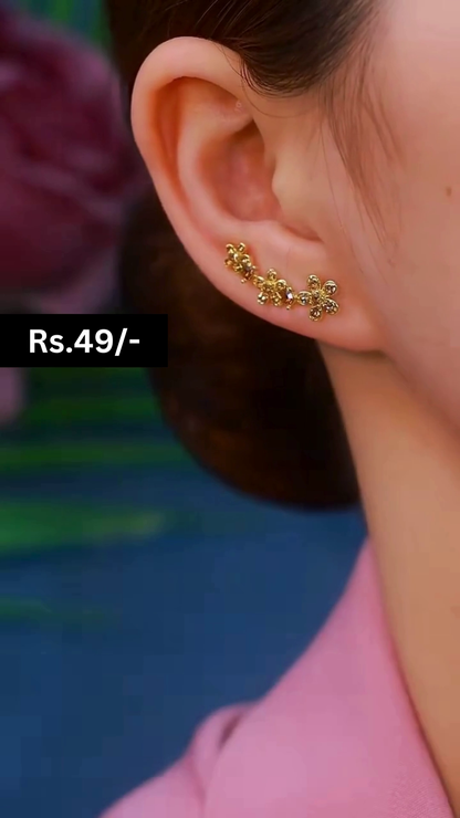 CZ Studded Floral Rose Gold 925 Sterling Silver Stud Earrings