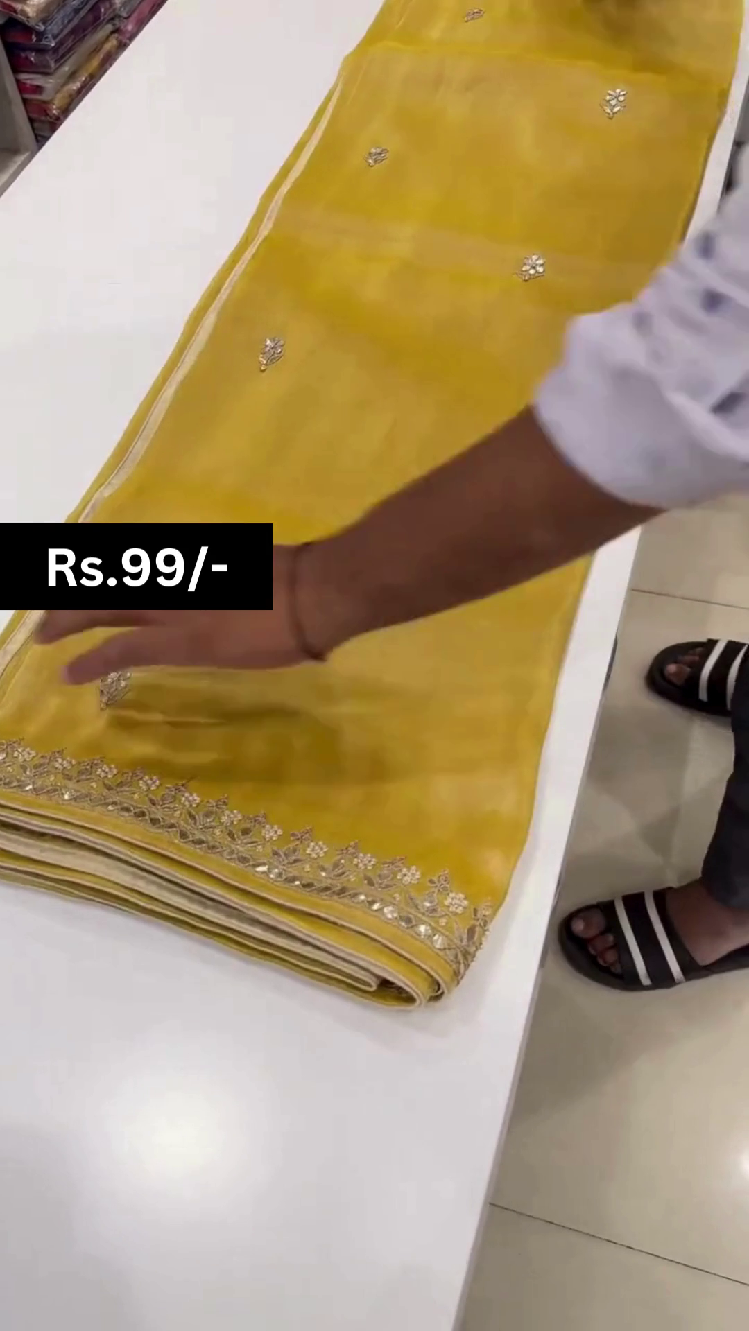 Yellow Dola Silk Saree With Gota Work And Unstitched Blouse Fabric