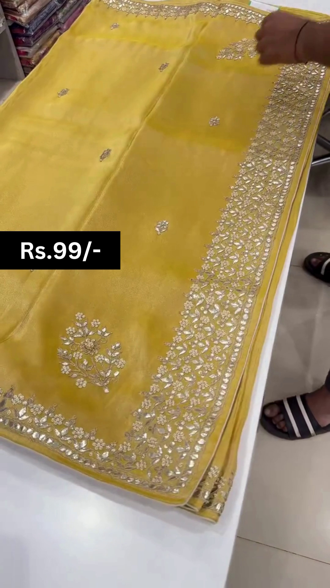Yellow Dola Silk Saree With Gota Work And Unstitched Blouse Fabric